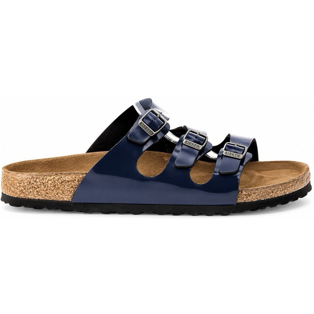 Birkenstock Florida Sandals Navy Blue 3 Strap Size 10 EU 43 Comfort Cork Footbed